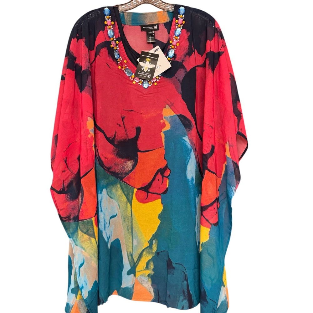 Antthony Printed Beaded Caftan Top with Tank Lining - large